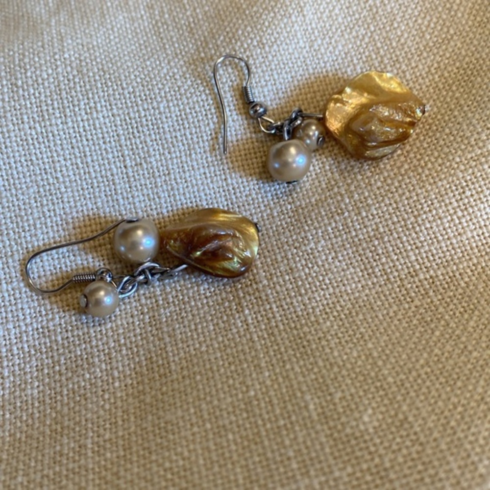 NEW. Fabulous pearl and stone pierced earrings. Handcrafted. One of a kind.